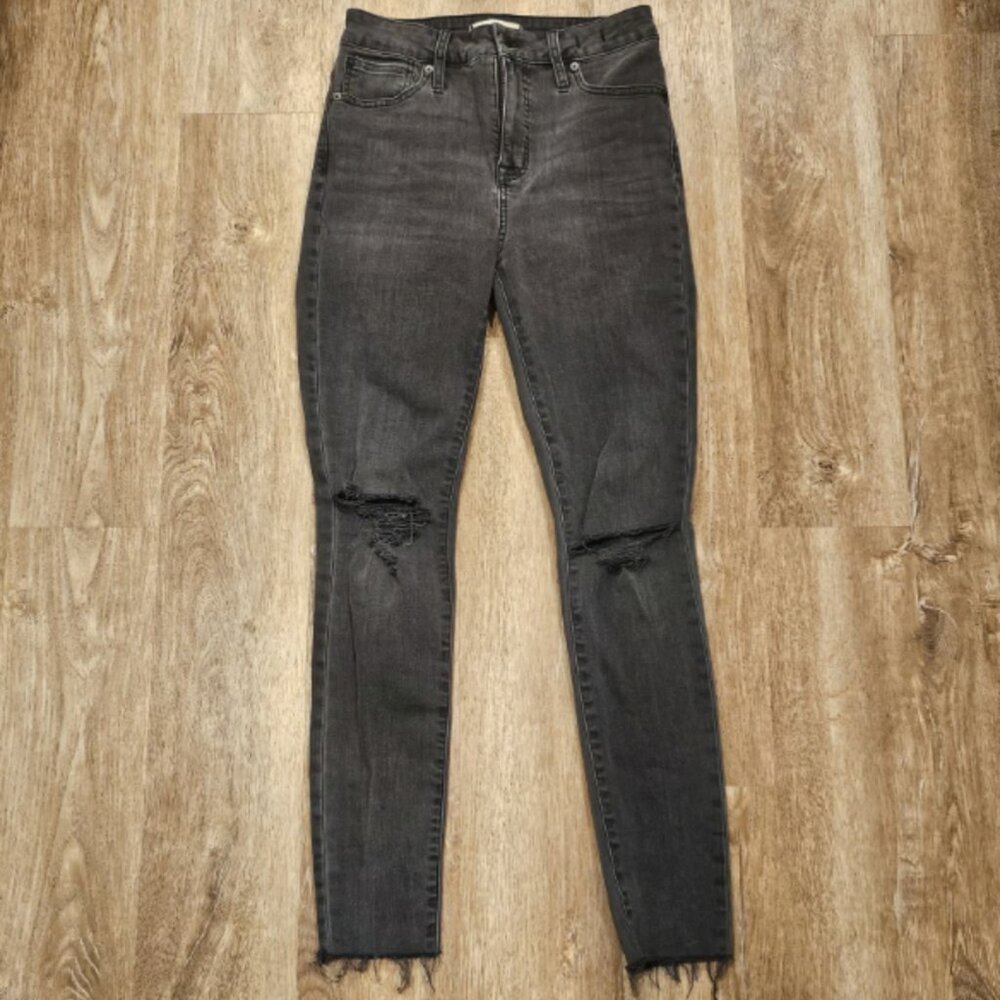 Madewell Curvy High Rise Skinny Jeans Womens Size 26 Black Distressed Denim